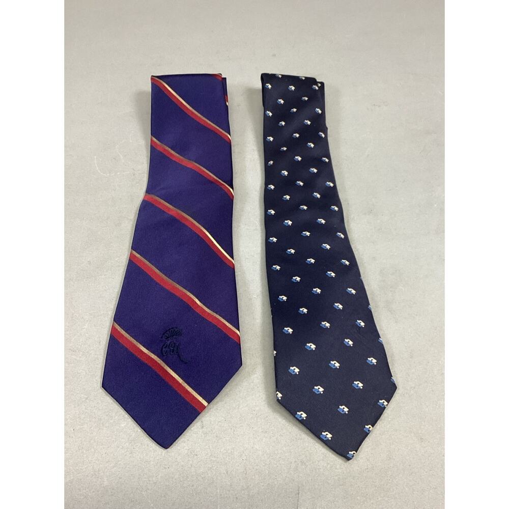 Countess Mara Blue Striped Silk Tie & Jean Marc Stewey Paris Dark Blue Silk Tie